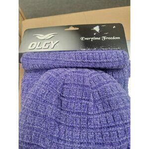 Olgy Knit Beanie Hat & Scarf Set Purple Acrylic Winter Warm